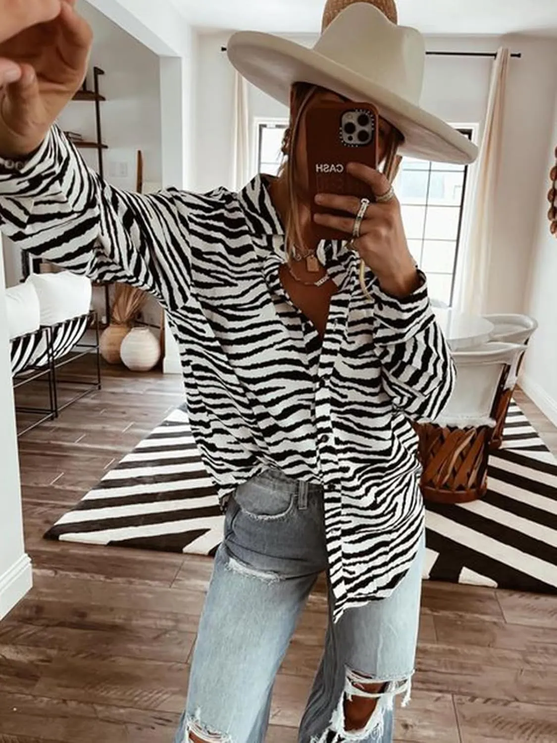 Mutitop Button Down Shirts for Women Dressy Casual Blouses V Neck Printed Boho Long Sleeve Collared Tunic Chiffon Tops