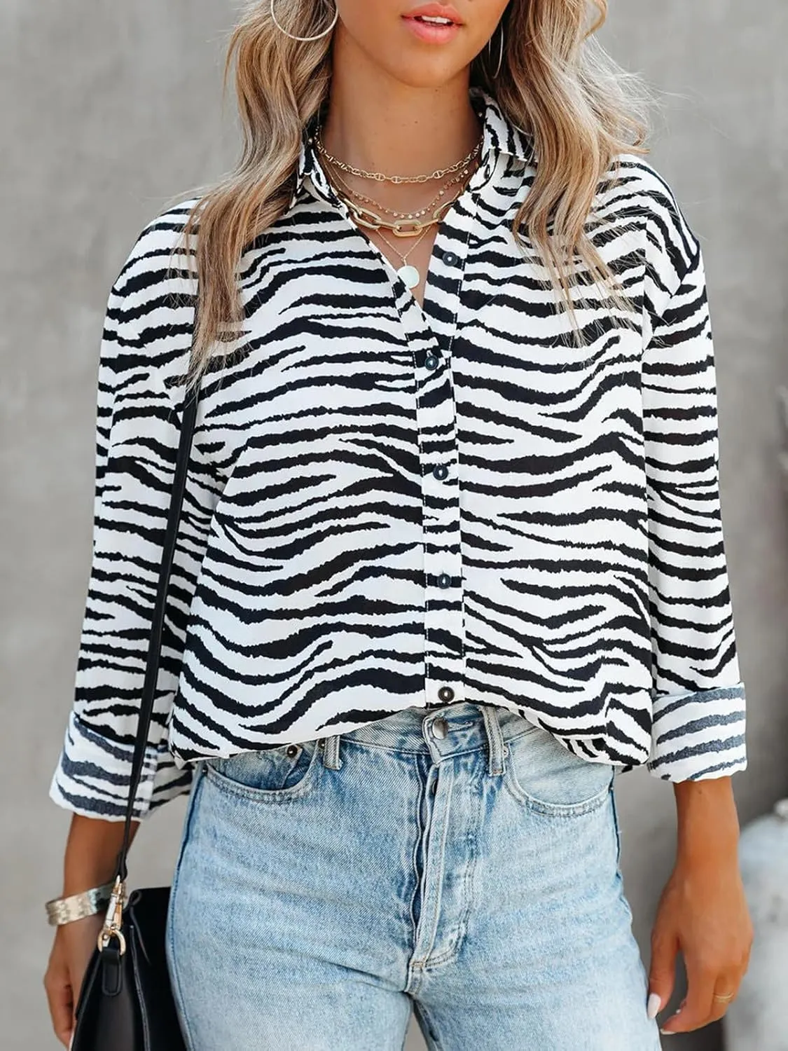 Mutitop Button Down Shirts for Women Dressy Casual Blouses V Neck Printed Boho Long Sleeve Collared Tunic Chiffon Tops