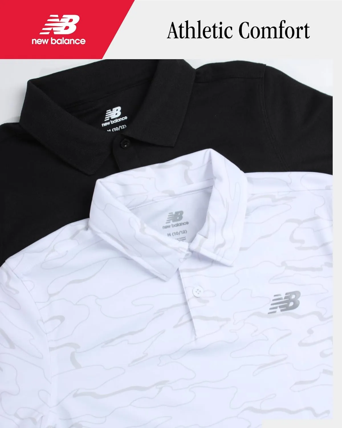 New Balance Boys Polo T-Shirt - 2 Pack Short Sleeve Dry Fit Shirt - Performance Collared Golf Shirt (8-20)
