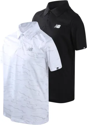 New Balance Boys Polo T-Shirt - 2 Pack Short Sleeve Dry Fit Shirt - Performance Collared Golf Shirt (8-20)