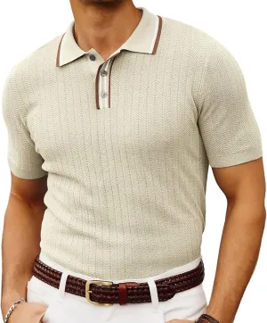 PJ PAUL JONES Mens Knitted Polo Shirts Short Sleeve Textured Pullover Golf Polo T Shirts