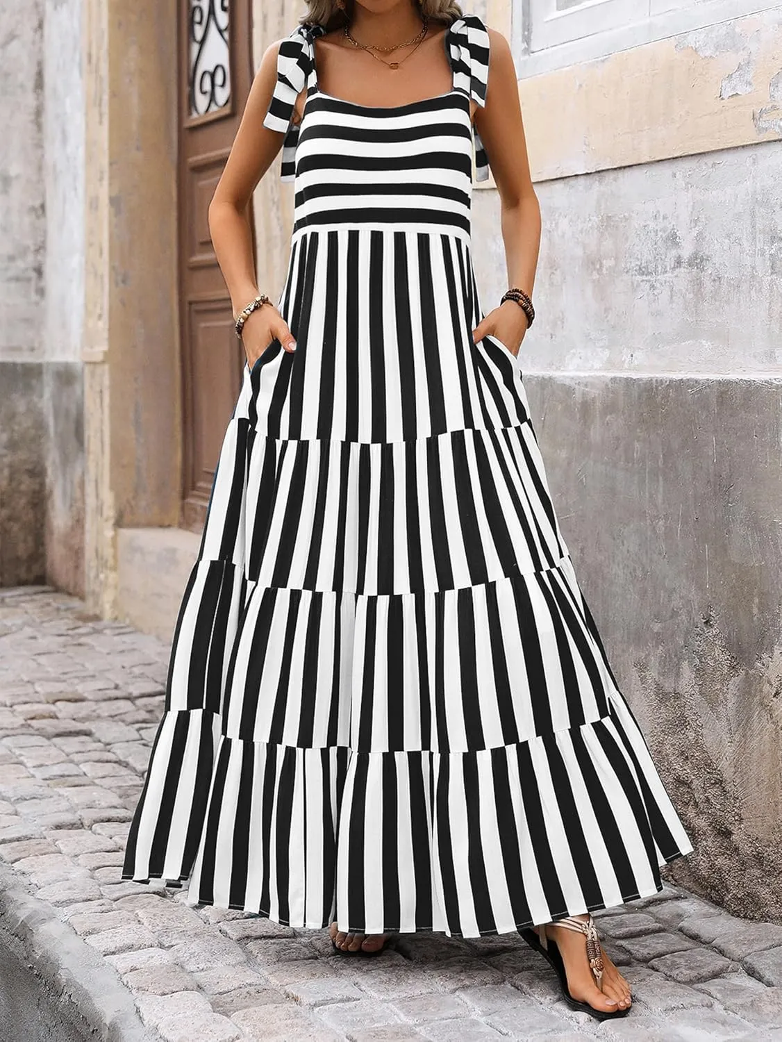 PRETTYGARDEN Women Dresses 2025 Summer Floral Sleeveless Maxi Dress Casual Spaghetti Strap Tiered Flowy Beach Long Dress