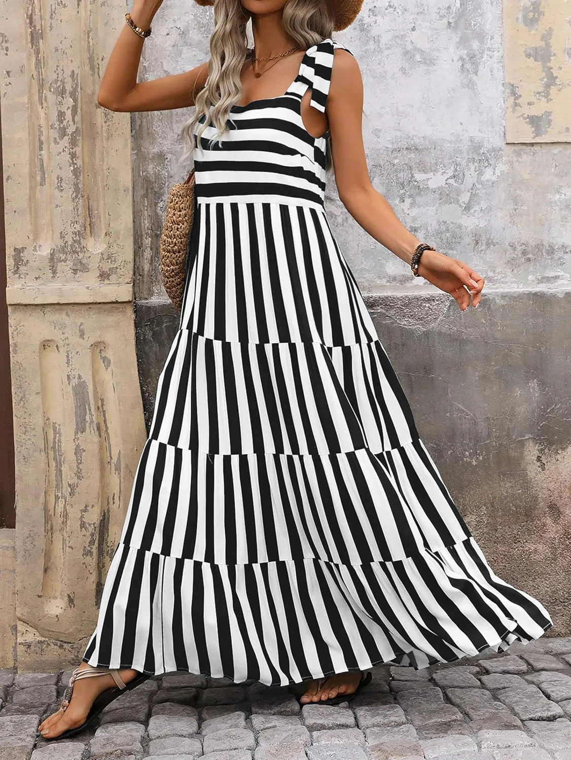 PRETTYGARDEN Women Dresses 2025 Summer Floral Sleeveless Maxi Dress Casual Spaghetti Strap Tiered Flowy Beach Long Dress
