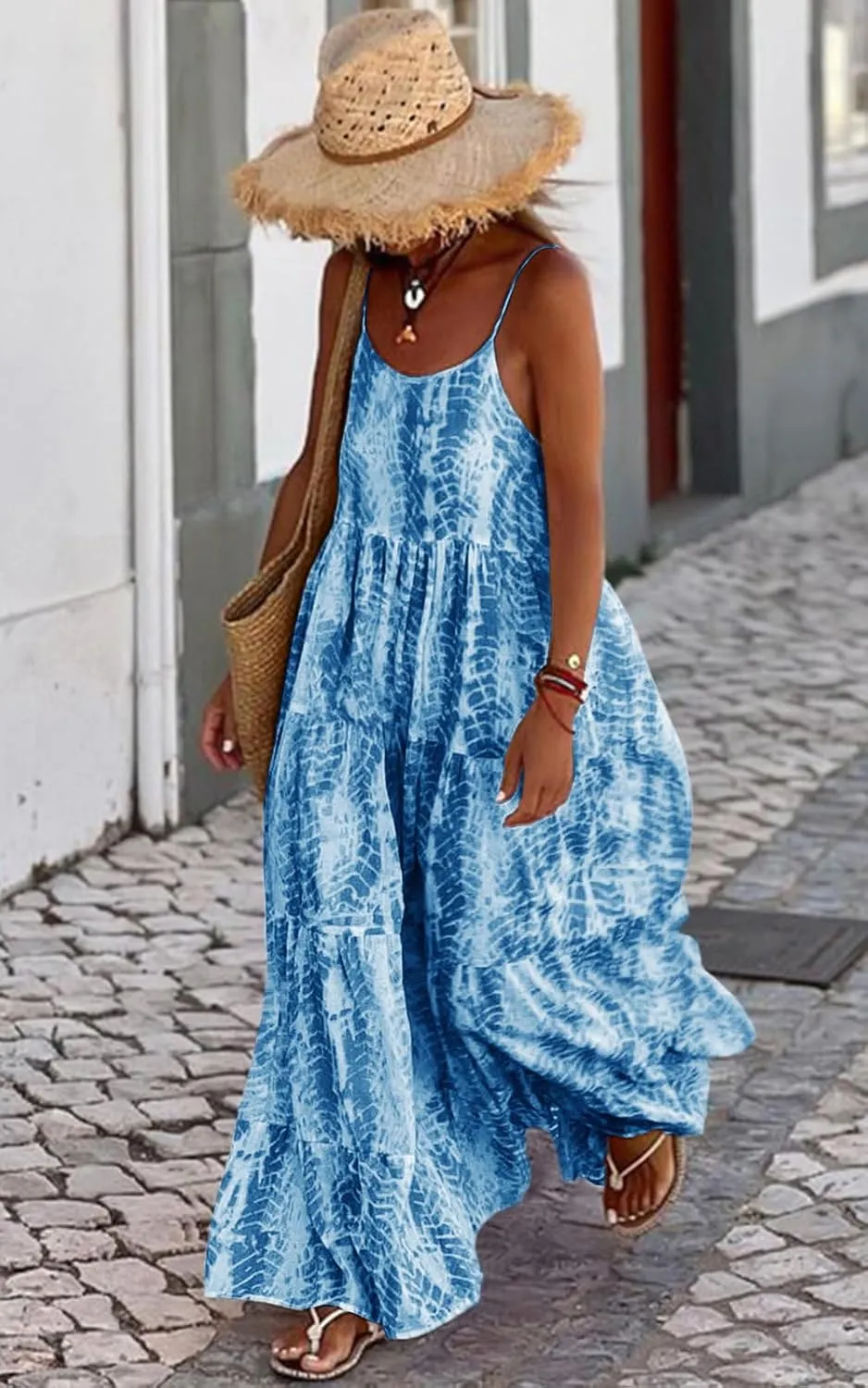 PRETTYGARDEN Women Summer Dresses 2025 Spaghetti Strap Scoop Neck Floral Maxi Dress Flowy Boho Long Sundress with Pockets