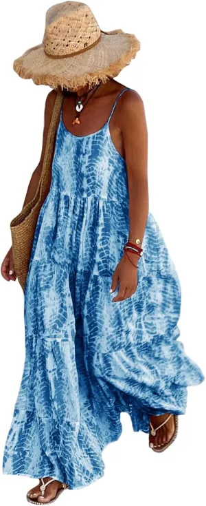 PRETTYGARDEN Women Summer Dresses 2025 Spaghetti Strap Scoop Neck Floral Maxi Dress Flowy Boho Long Sundress with Pockets