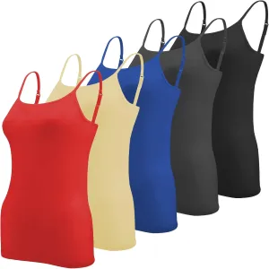Sexy Basics Women's 5 Pack Cotton Rayon Stretch Cami Tank | Adjustable Spaghetti Strap Tank Top