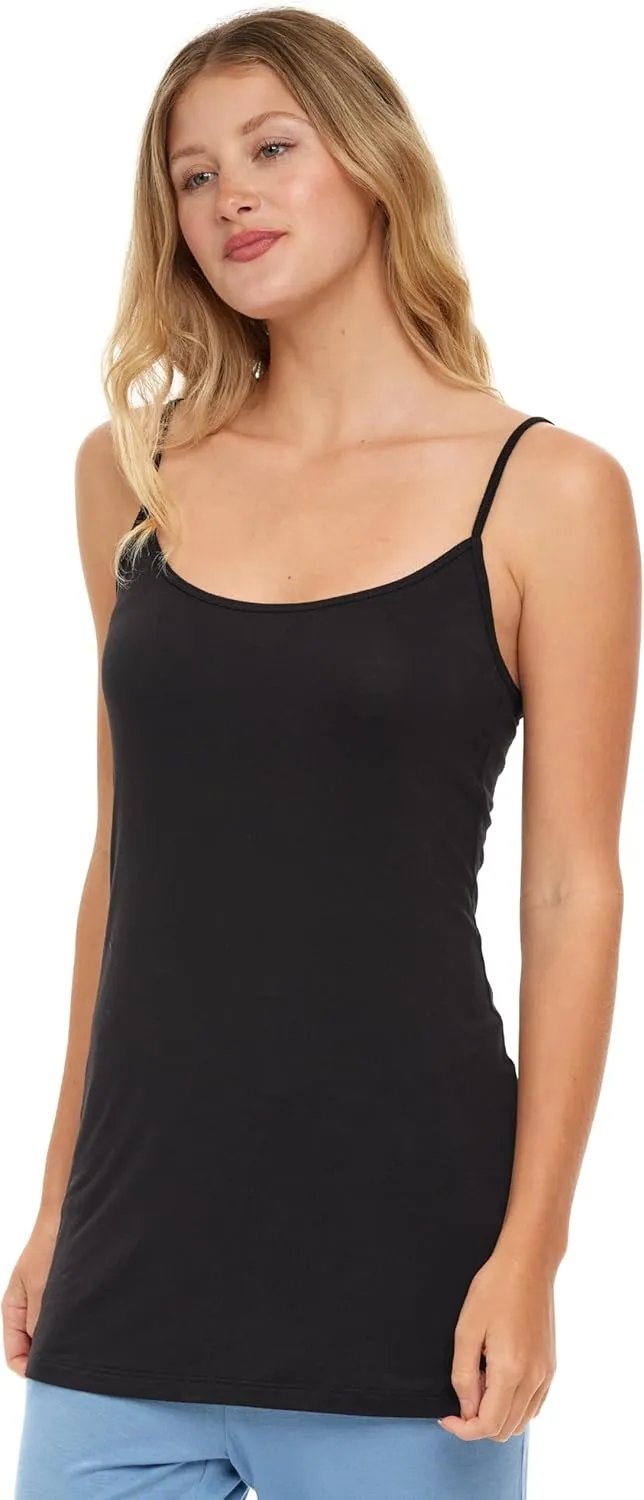 Sexy Basics Women's 5 Pack Cotton Rayon Stretch Cami Tank | Adjustable Spaghetti Strap Tank Top