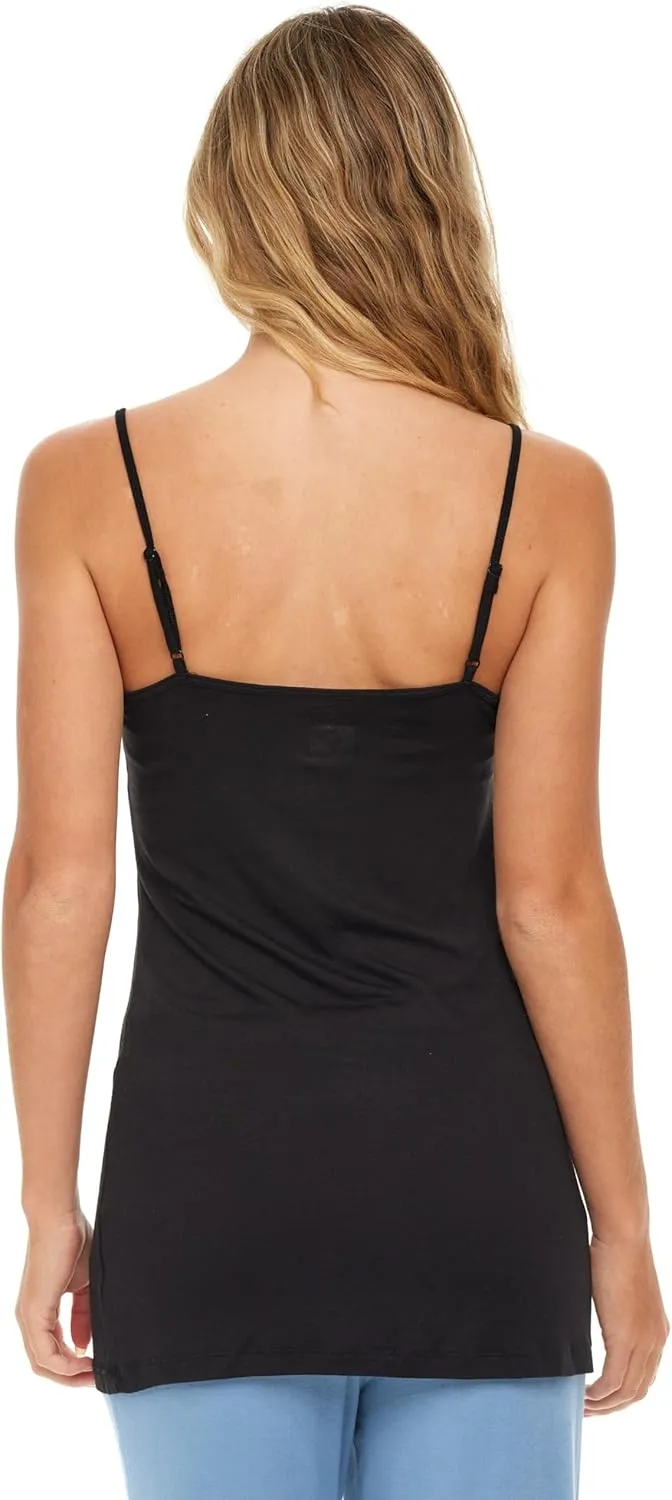 Sexy Basics Women's 5 Pack Cotton Rayon Stretch Cami Tank | Adjustable Spaghetti Strap Tank Top