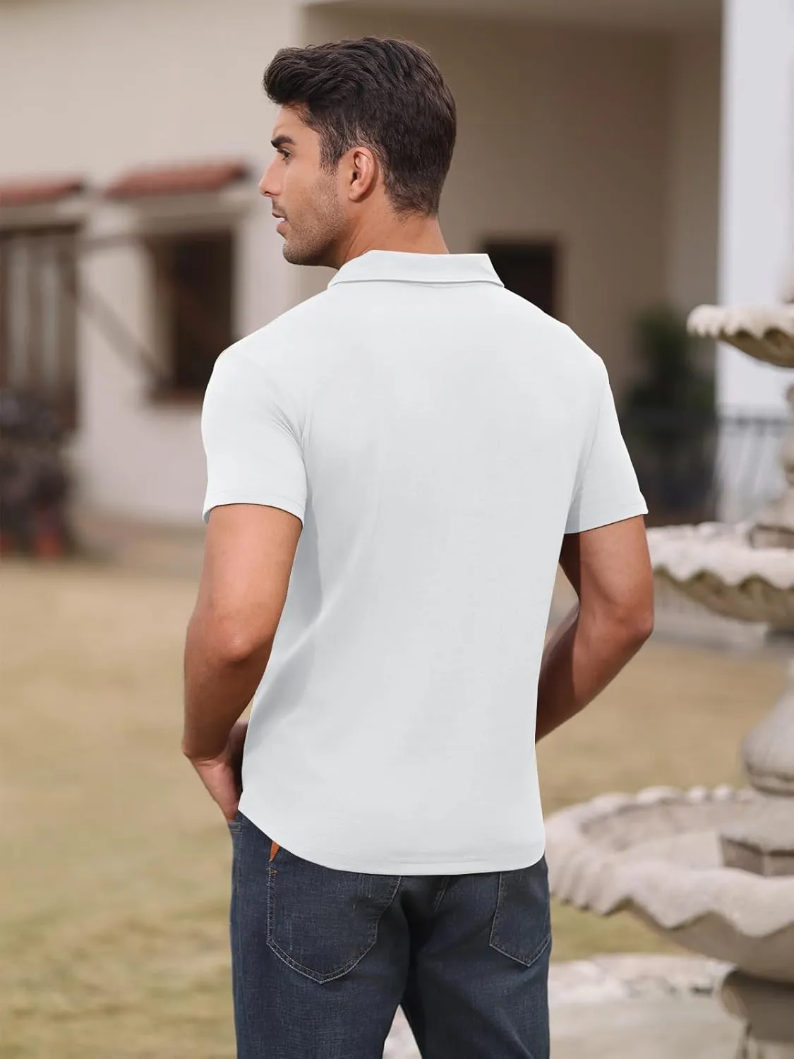 Short Sleeve Polo Shirts for Men Casual Moisture Wicking Golf T Shirt Slim Fit Basic Tee Tops with Pocket