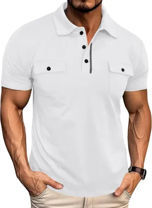 Short Sleeve Polo Shirts for Men Casual Moisture Wicking Golf T Shirt Slim Fit Basic Tee Tops with Pocket