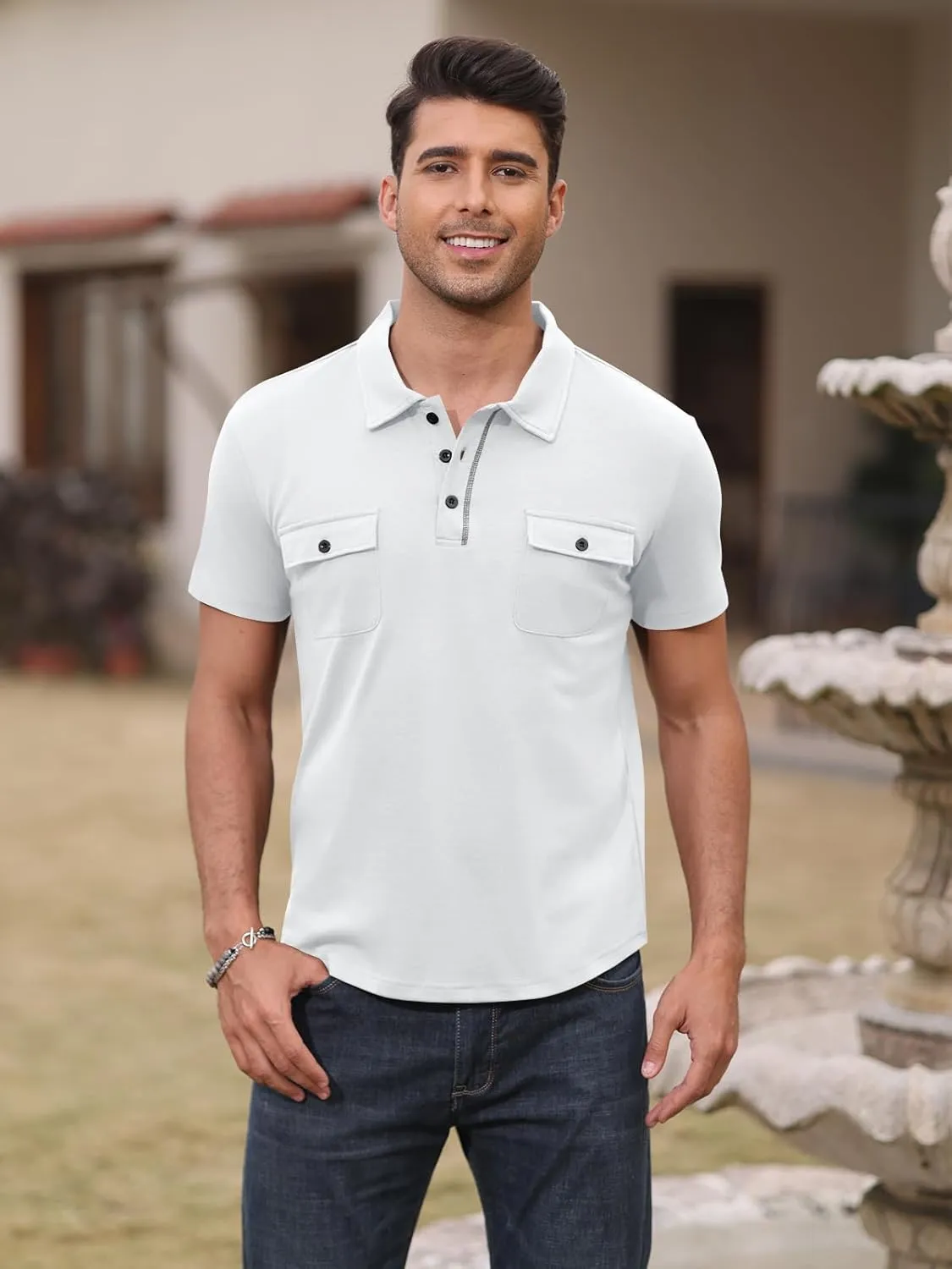 Short Sleeve Polo Shirts for Men Casual Moisture Wicking Golf T Shirt Slim Fit Basic Tee Tops with Pocket