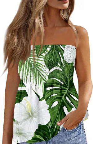 Tube Tops for Women Strapless Ruffled Sexy Tank Bandeau T Shirts Floral Graphic Sleeveless Vintage Backless Blouses