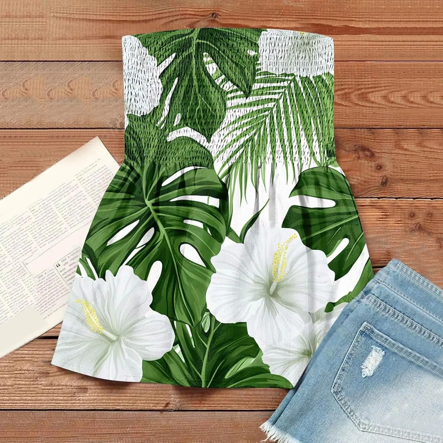 Tube Tops for Women Strapless Ruffled Sexy Tank Bandeau T Shirts Floral Graphic Sleeveless Vintage Backless Blouses