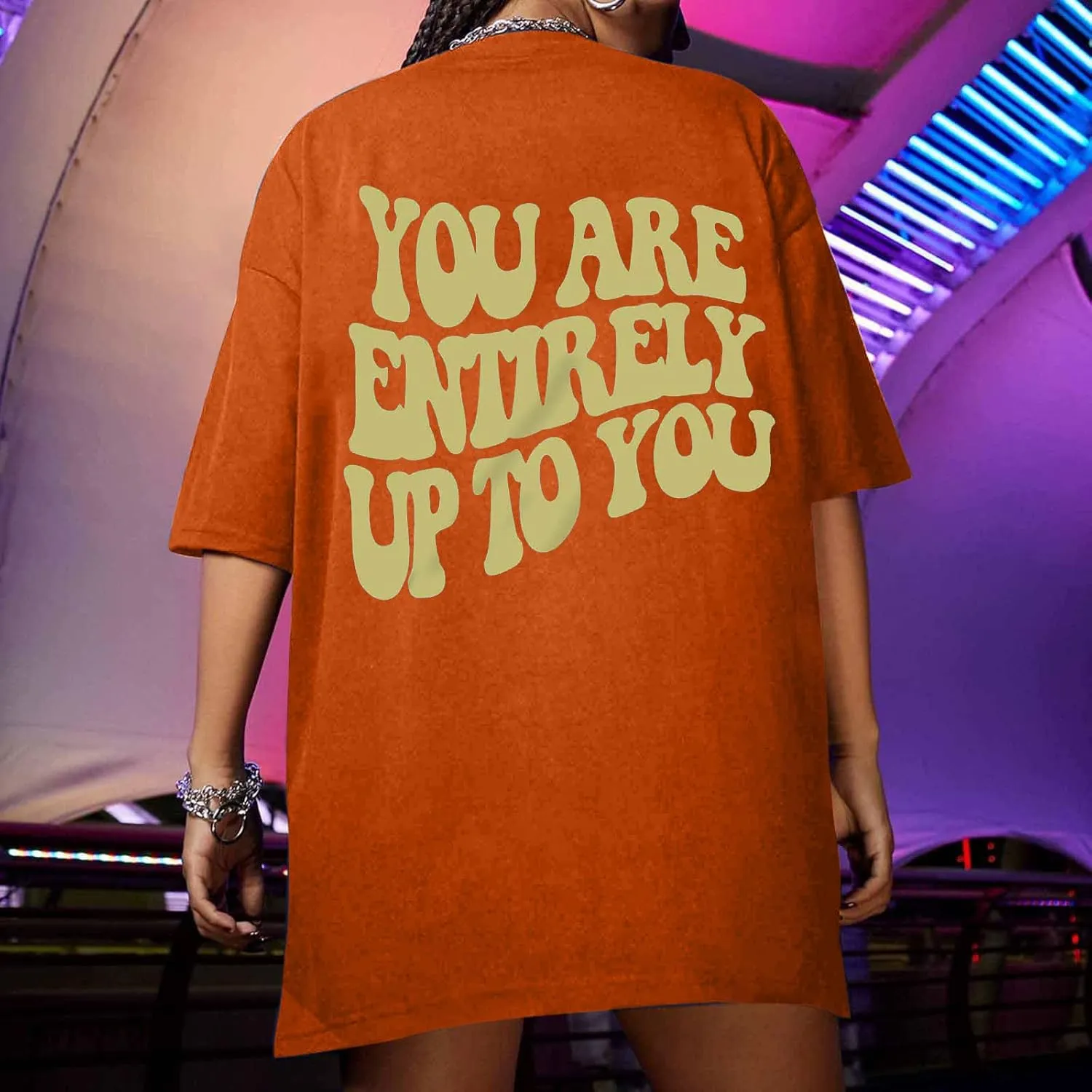 Women T-Shirts Oversized Graphic Funny Letter Printed Tunic Tops Casual Short Sleeve Drop Shoulder Blouse Loose Tee