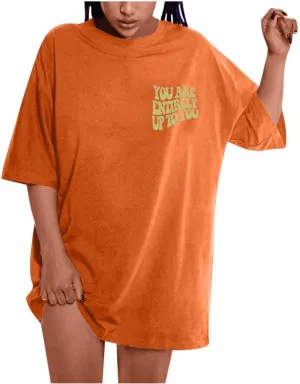 Women T-Shirts Oversized Graphic Funny Letter Printed Tunic Tops Casual Short Sleeve Drop Shoulder Blouse Loose Tee
