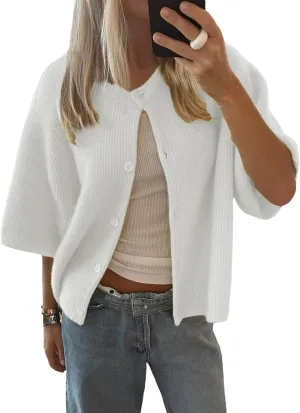 Women Y2k Short Sleeve Cardigans Button Down Rib Knitted Crop Sweater Shirt Cute Knitwear Top Coquette Clothes