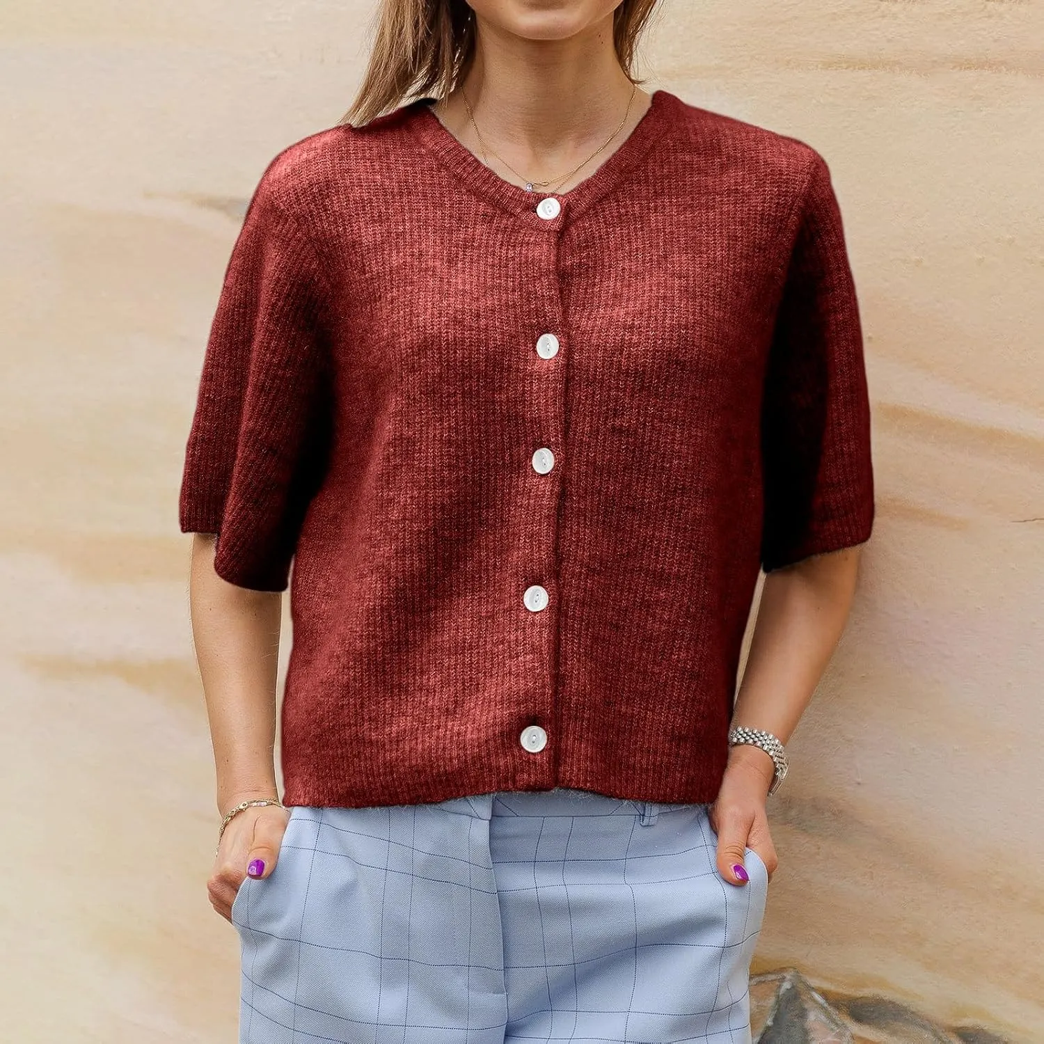 Women Y2k Short Sleeve Cardigans Button Down Rib Knitted Crop Sweater Shirt Cute Knitwear Top Coquette Clothes