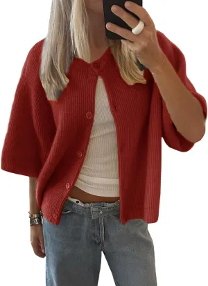 Women Y2k Short Sleeve Cardigans Button Down Rib Knitted Crop Sweater Shirt Cute Knitwear Top Coquette Clothes