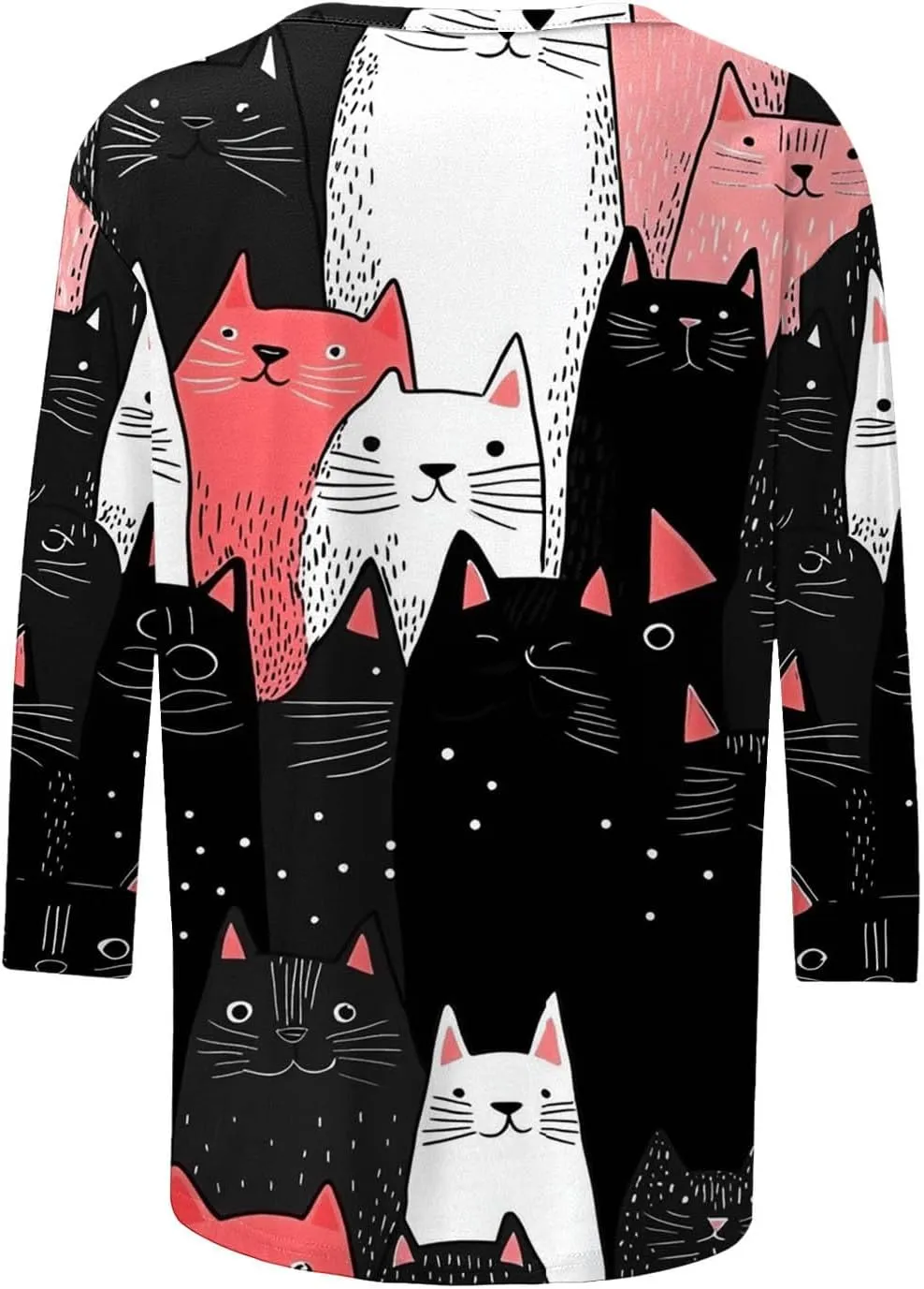 Womens 3/4 Sleeve T-Shirt Fashion Cute Cats Printed Blouses Funny Graphic Crewneck Shirts Comfy Loose T Shirts