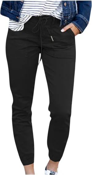 Womens Dressy Casual Slim Fit Tapered Cargo Pants Skinny High Waist Lightweight Pull On Pants with Pockets for Work