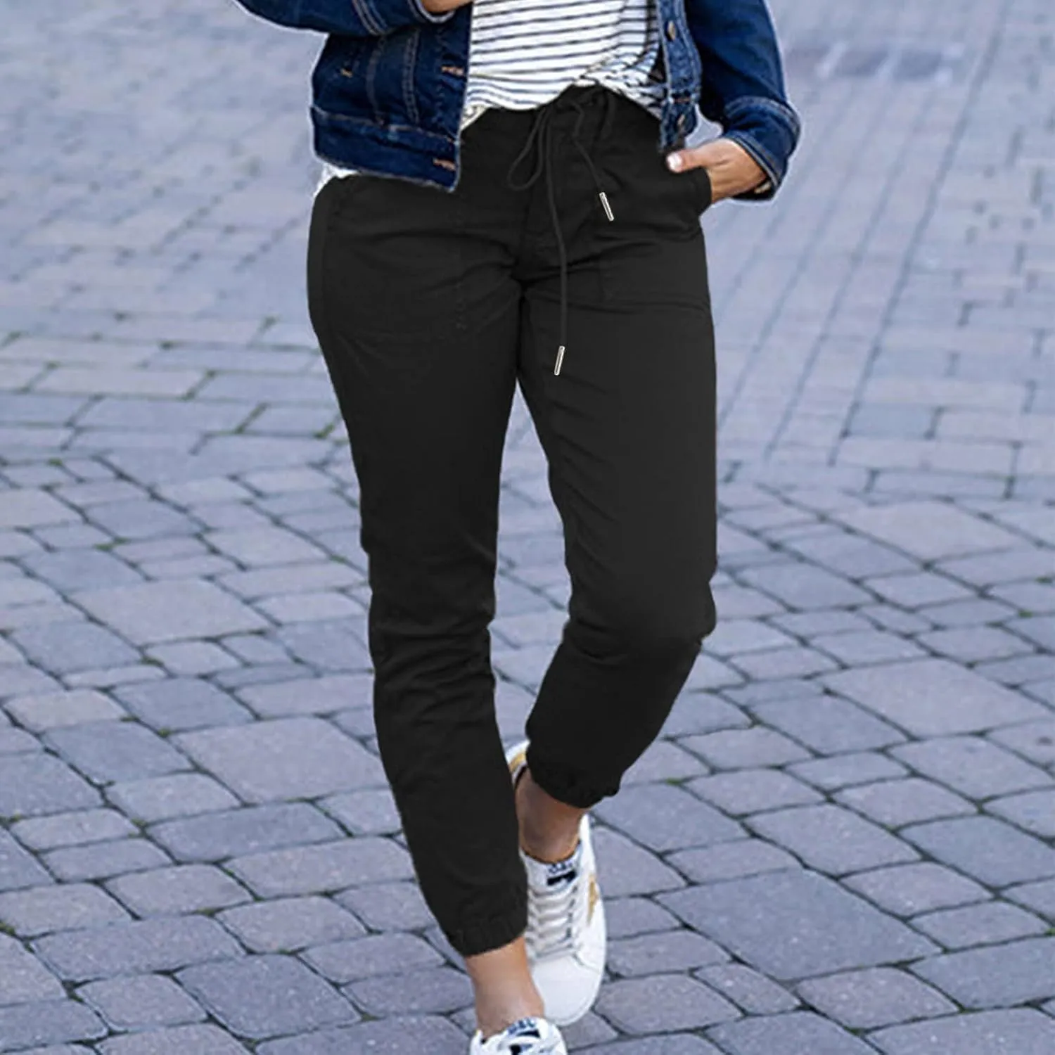 Womens Dressy Casual Slim Fit Tapered Cargo Pants Skinny High Waist Lightweight Pull On Pants with Pockets for Work