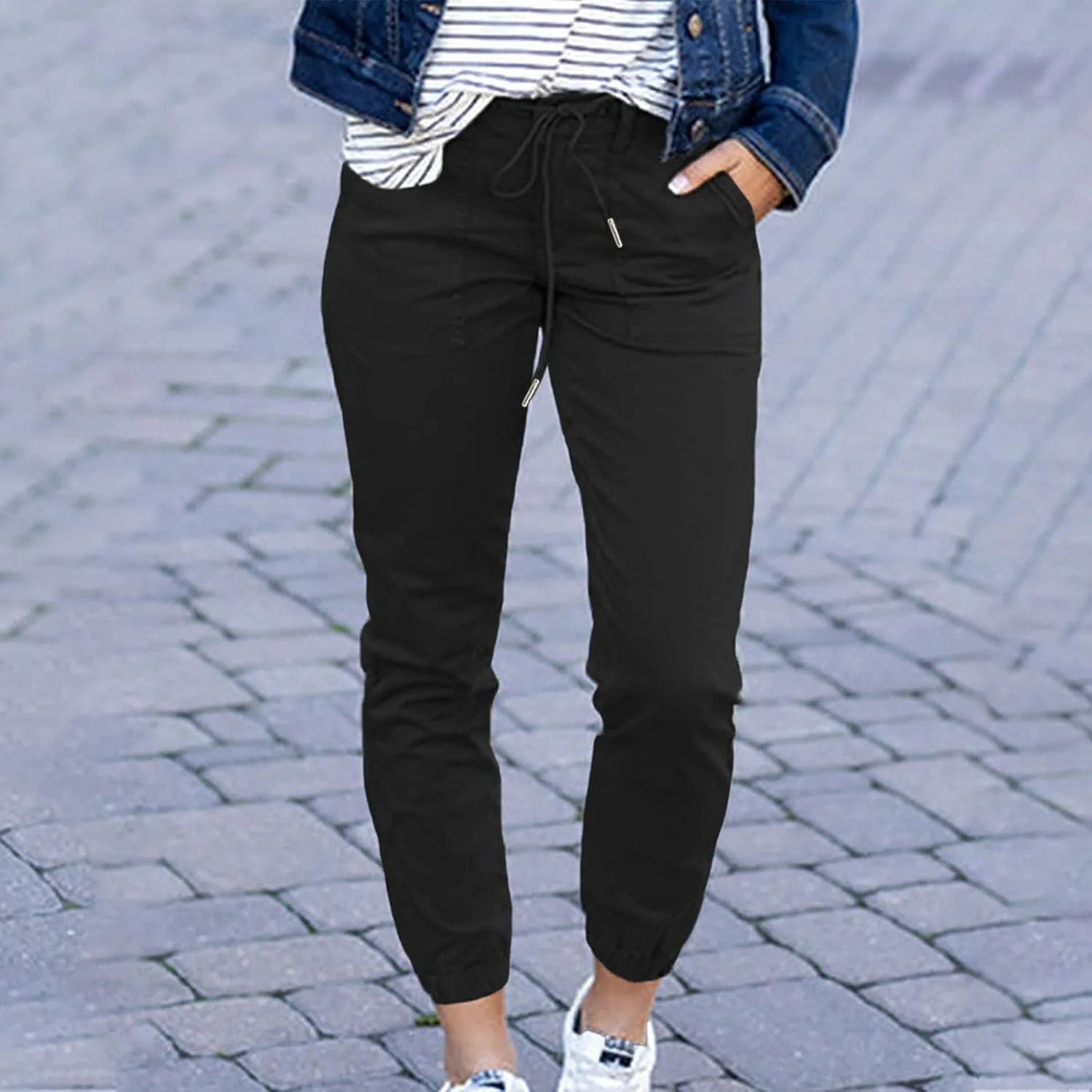 Womens Dressy Casual Slim Fit Tapered Cargo Pants Skinny High Waist Lightweight Pull On Pants with Pockets for Work