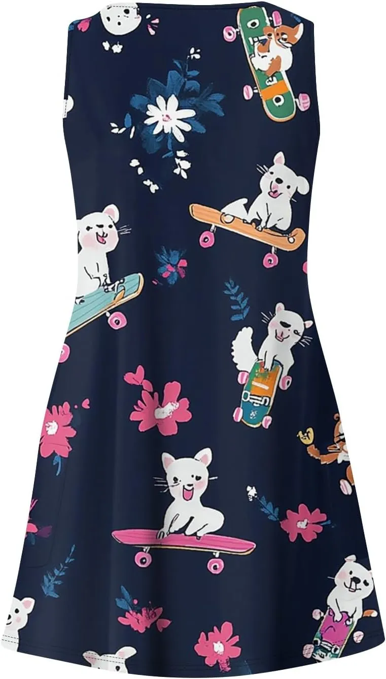 Women's Summer Dresses V Neck Vacation Swimsuit Coverup Casual Sleeveless Dress with Pocket 2025 Printed Sundress