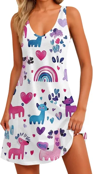 Women's Summer Dresses V Neck Vacation Swimsuit Coverup Casual Sleeveless Dress with Pocket 2025 Printed Sundress