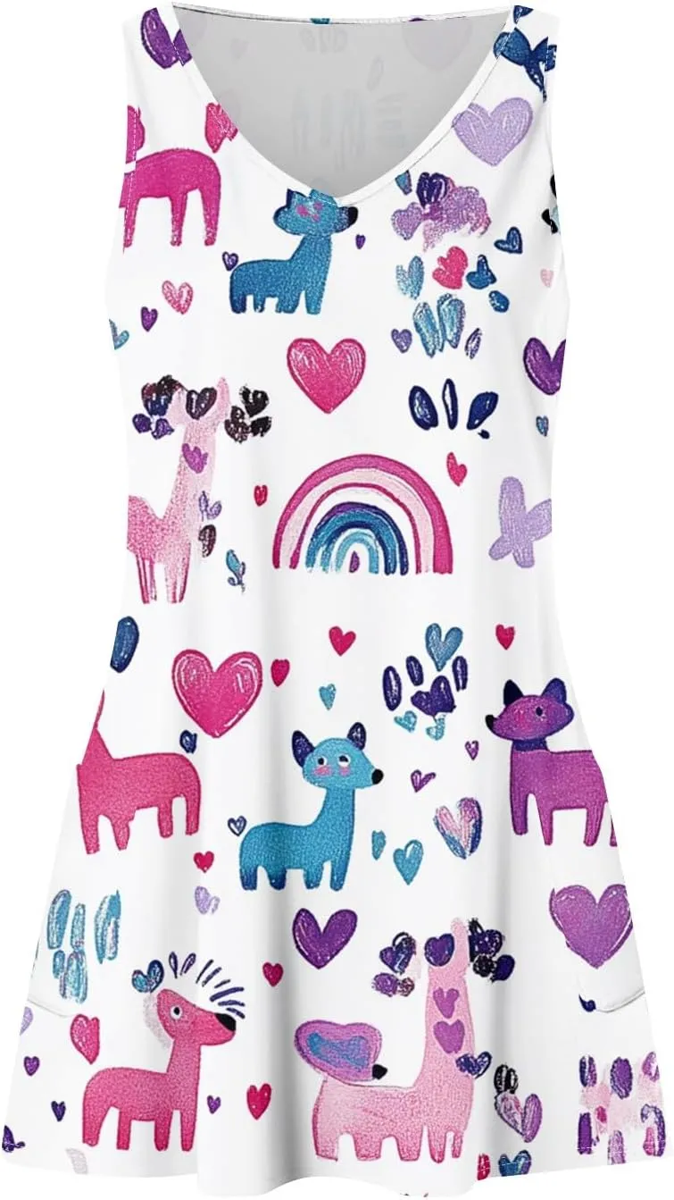 Women's Summer Dresses V Neck Vacation Swimsuit Coverup Casual Sleeveless Dress with Pocket 2025 Printed Sundress